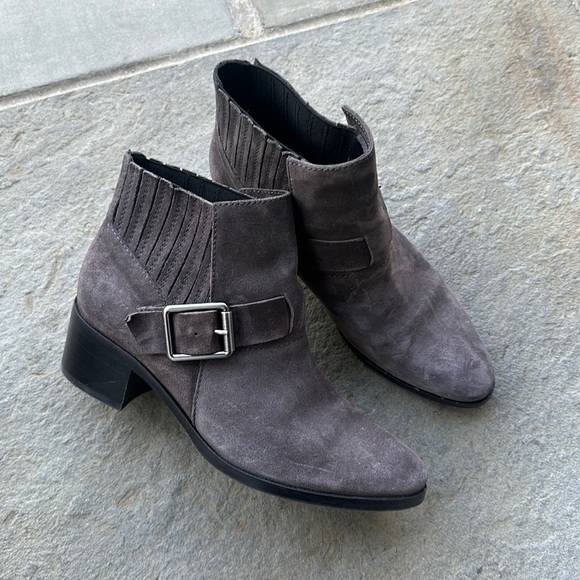 Aquatalia Waterproof Foster Grey Suede Ankle Buckle Booties 8 - Picture 2 of 8